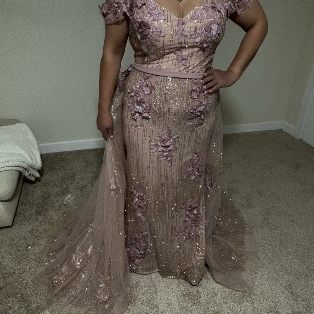 Elegant Pink Gown with Floral Details